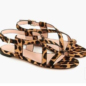 J. Crew Cora Leopard Print Leather Strap Sandals - Brown/Black sz7